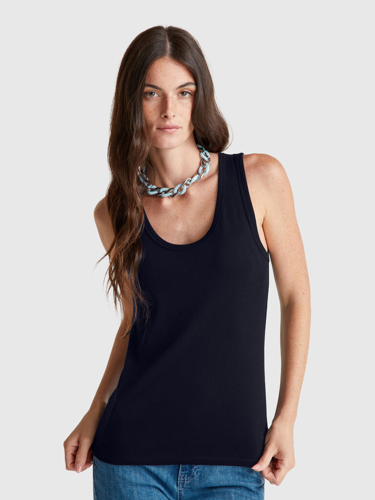 Dark blue tank top in pure cotton