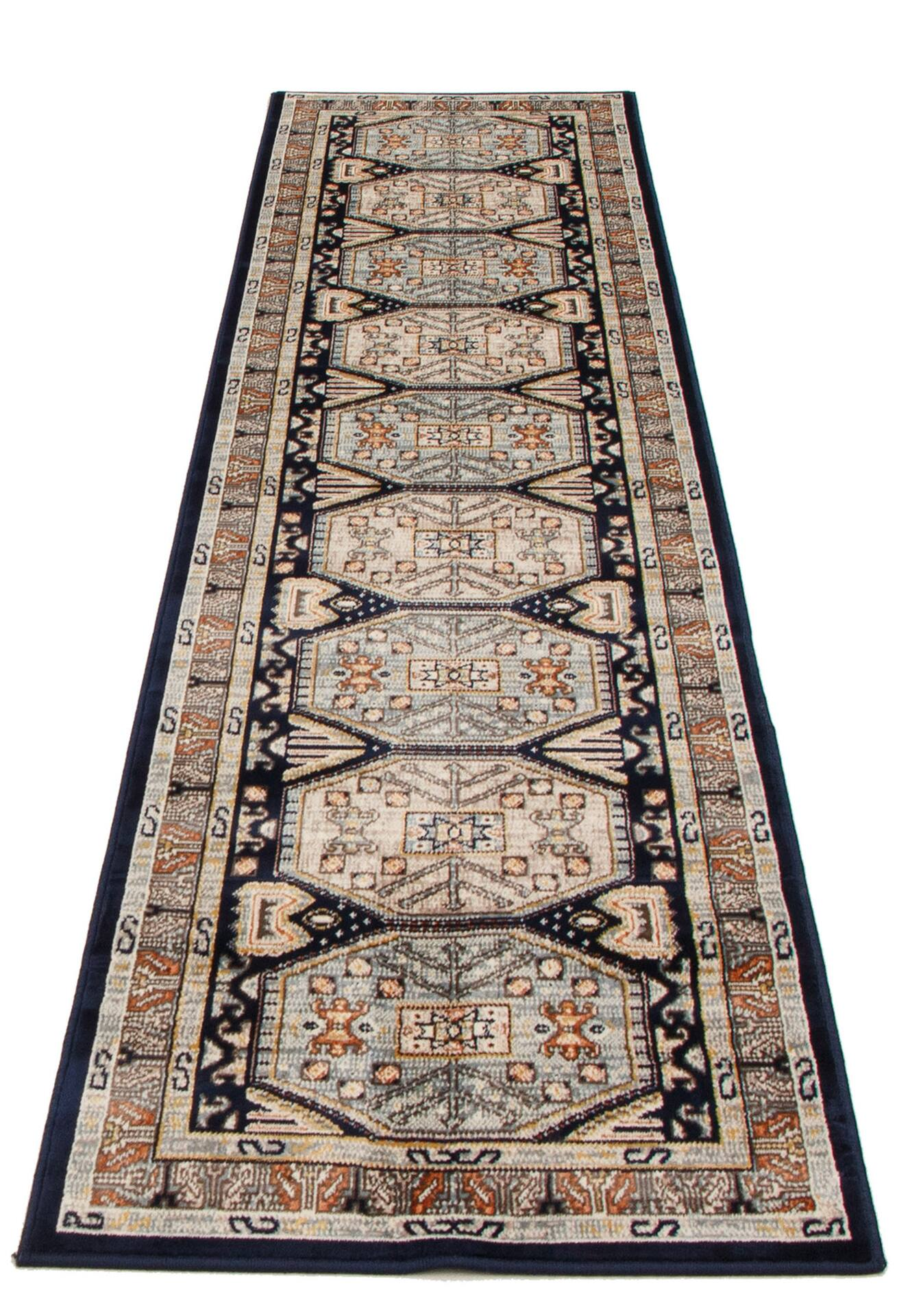 ECARPET Qashqai Indoor Area Rug/Runner, Navy/Light Blue, Assorted Sizes