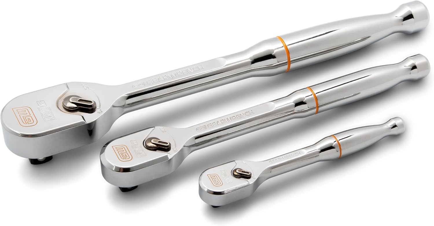GEARWRENCH 3 Piece 1/4, 3/8 and 1/2 Drive 120XP Full Polish Teardrop Ratchet Set | 81206XP