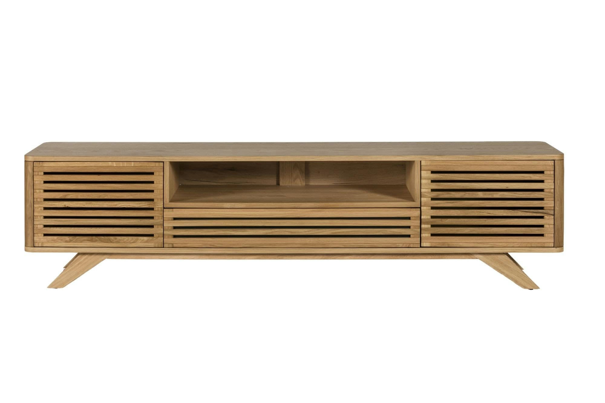 ALAMA - Meuble TV bas moderne en chêne 2 portes 1 tiroir 1 niche L200