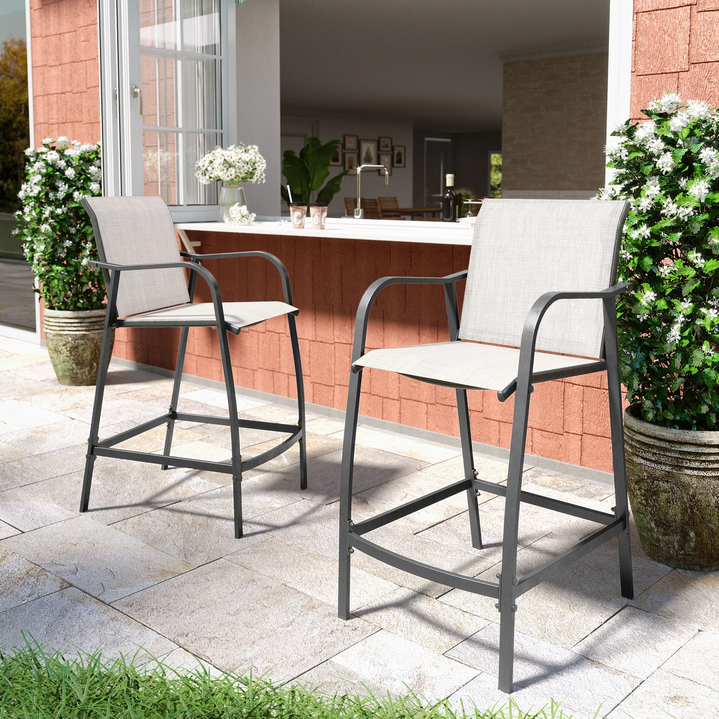 Pellebant Outdoor Bar Height Barstools Patio Bar Stools Chairs - 22.5  D x 21.3  W x 44  H
