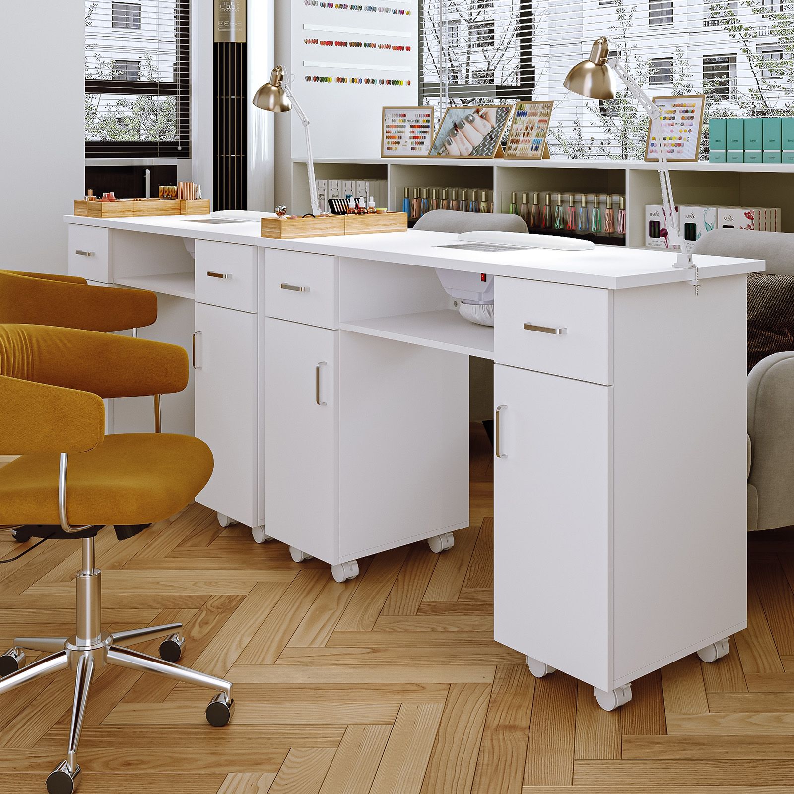 SHEONLY Wheeled Manicure Table with Electric Dust Extractor