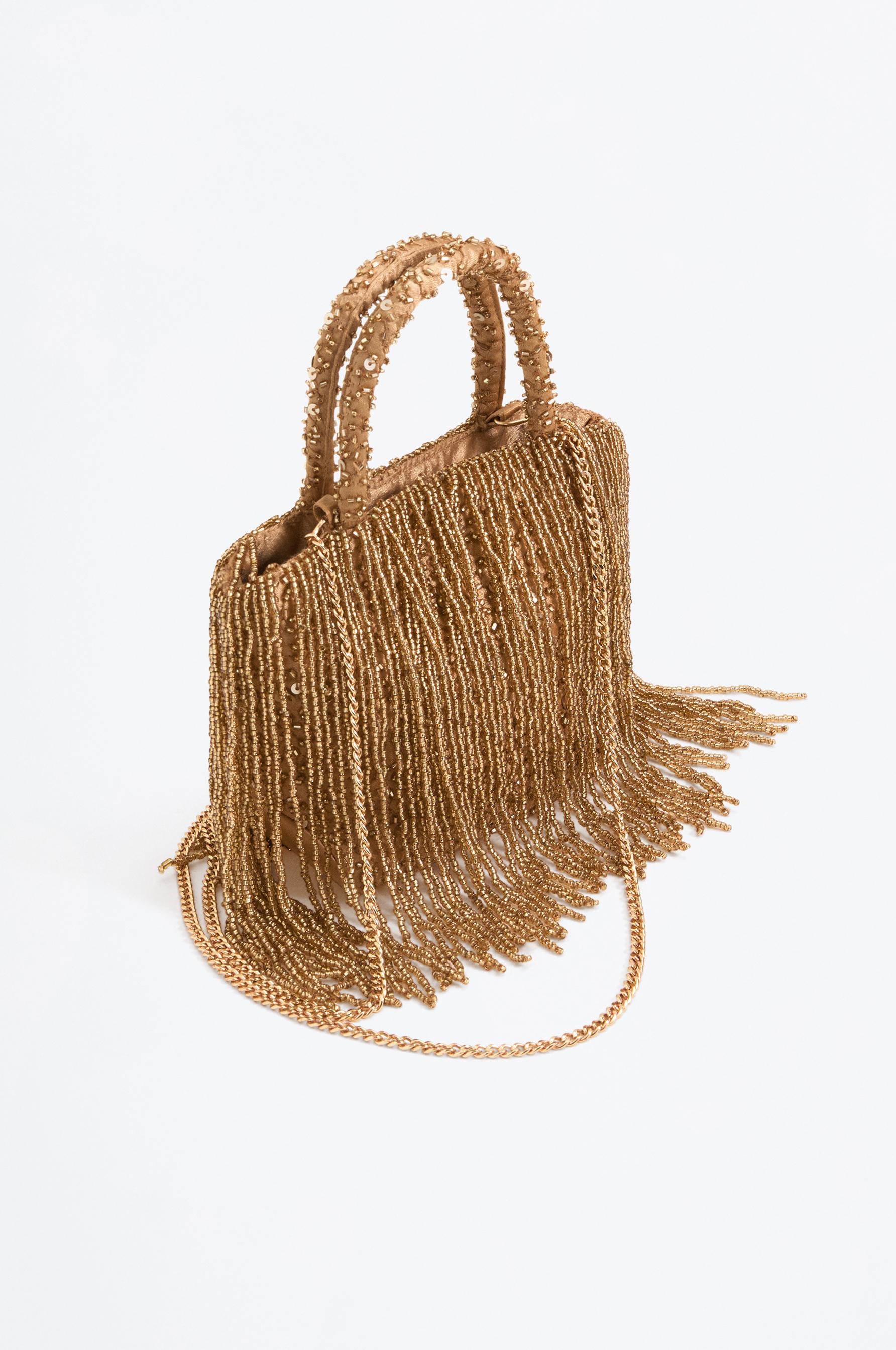 Bolso mini shopper flecos abalorios