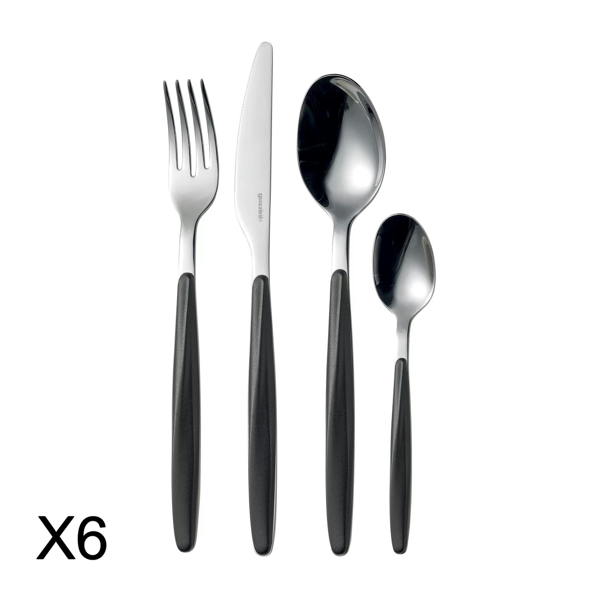 MY FUSION - Ménagère 24 pièces en acier inoxydable et acrylique noir