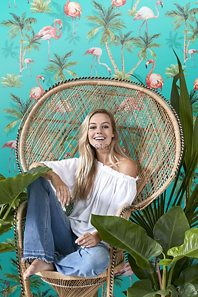ESTAhome papier peint intissé XXL flamants Roses turquoise, vert et rose 50 x 900 cm