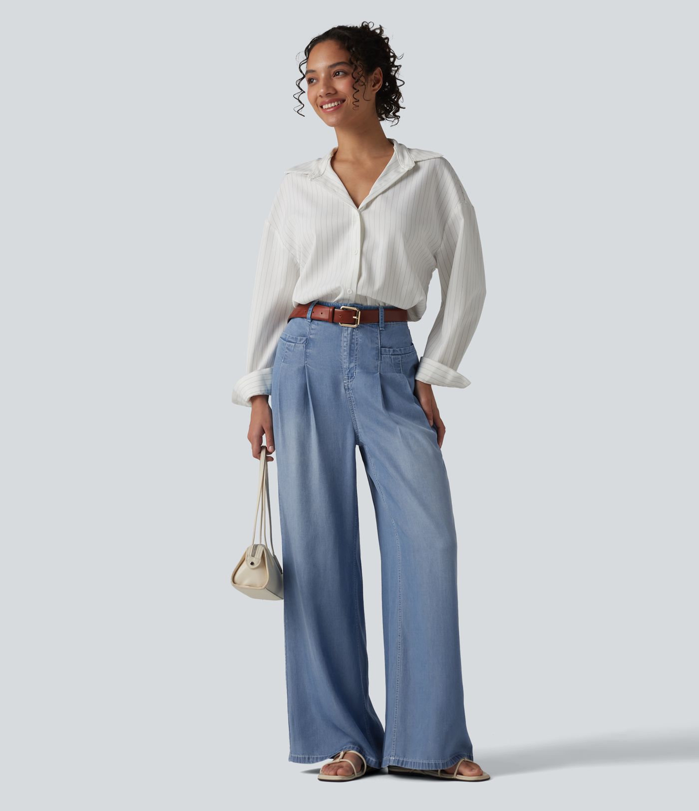 Jean large casual taille haute en lyocell avec poches