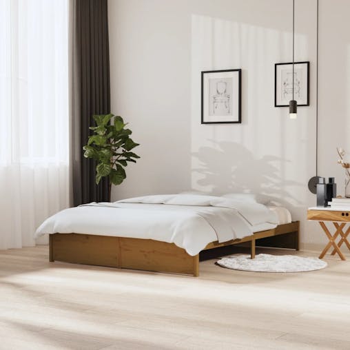 NNEVL Bed Frame Honey Brown Solid Wood 153x203 cm Queen Size