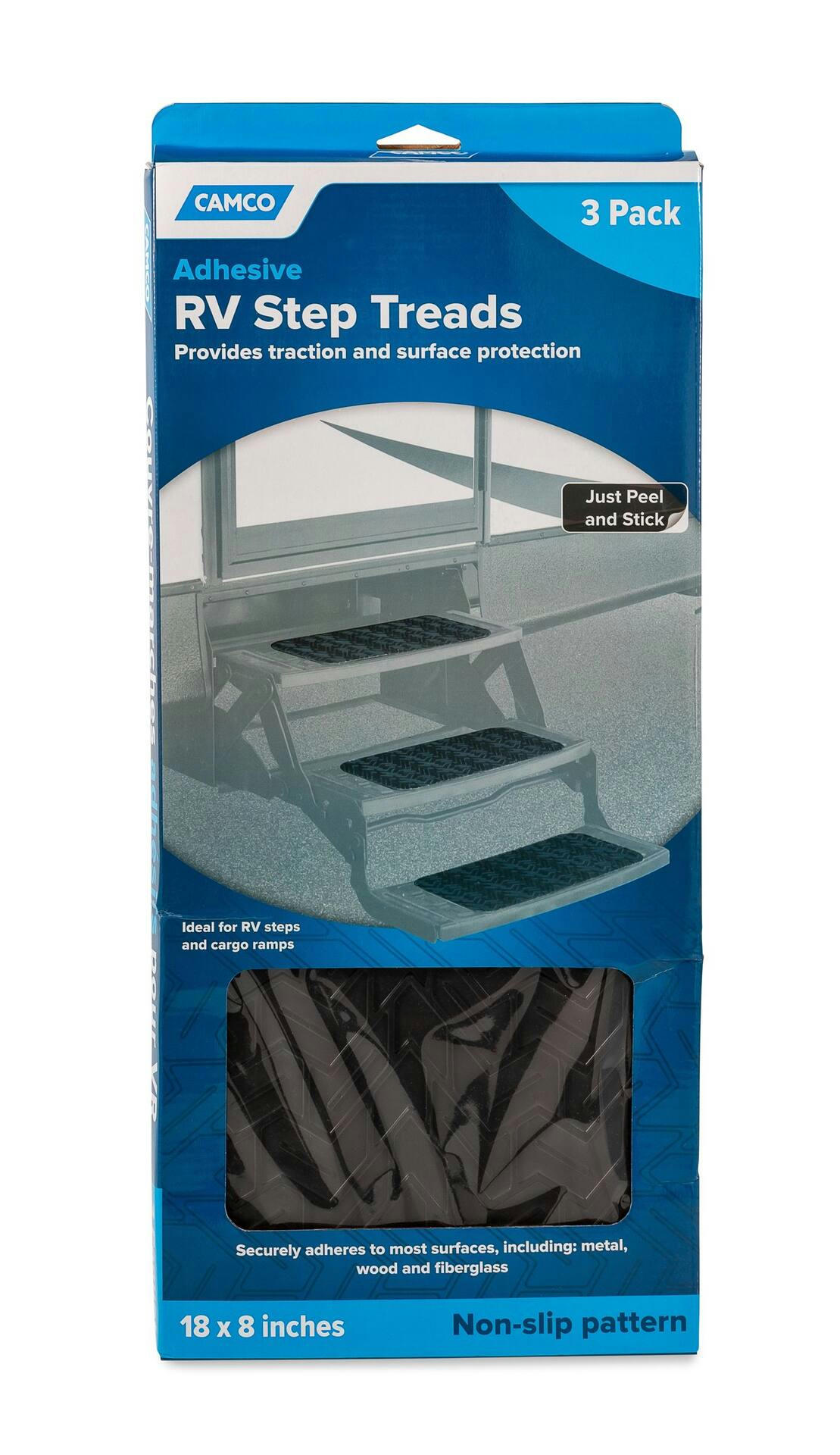 CAMCO 42970 RV Step Treads, 18 x 8-in, Black, 3-pk