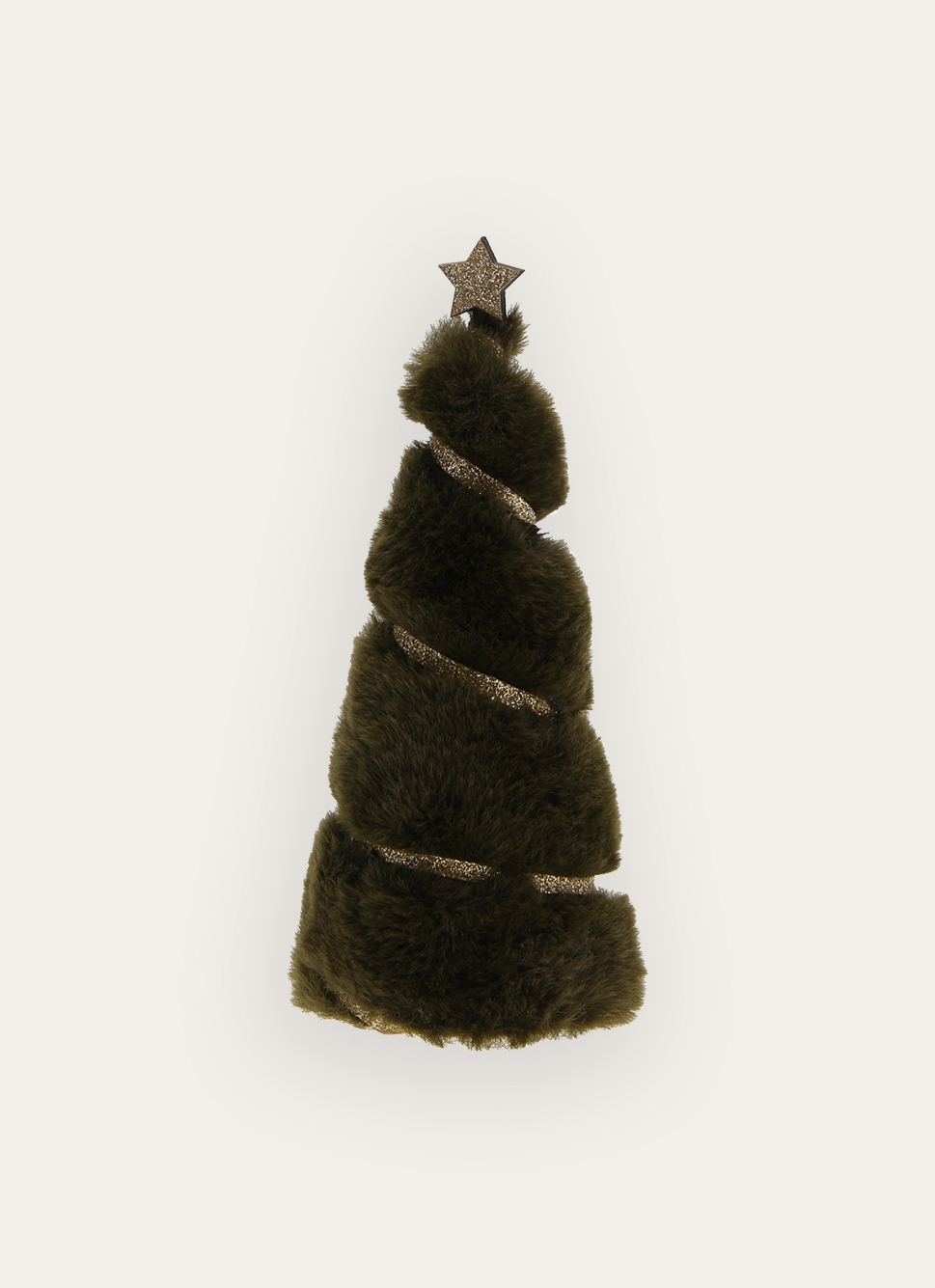 PETIT SAPIN DÉCORATIF EFFET FOURRURE AVEC RUBAN VERT FONCE