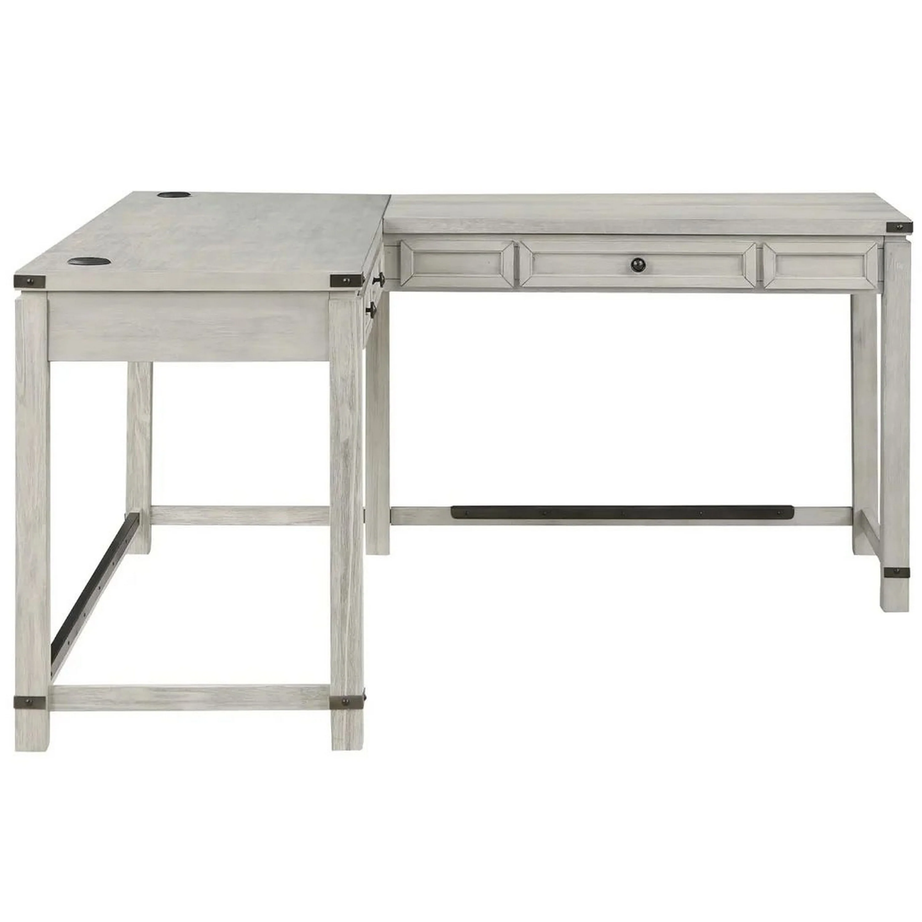 Gery L Corner Standing Sitting Desk with Lift Top, USB, White Wood