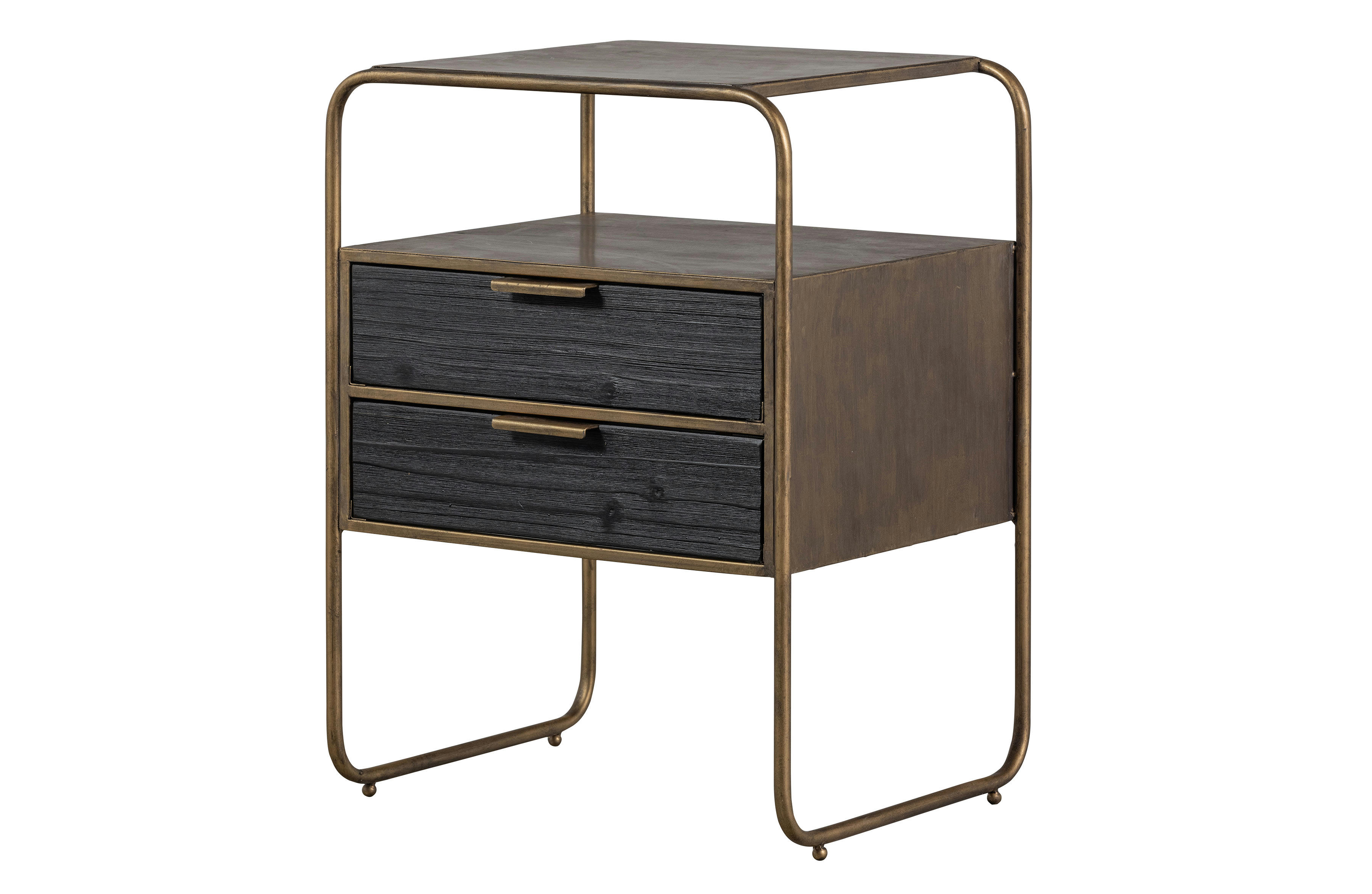 BEPUREHOME - Table de nuit avec 2 tiroirs en métal/bois doré