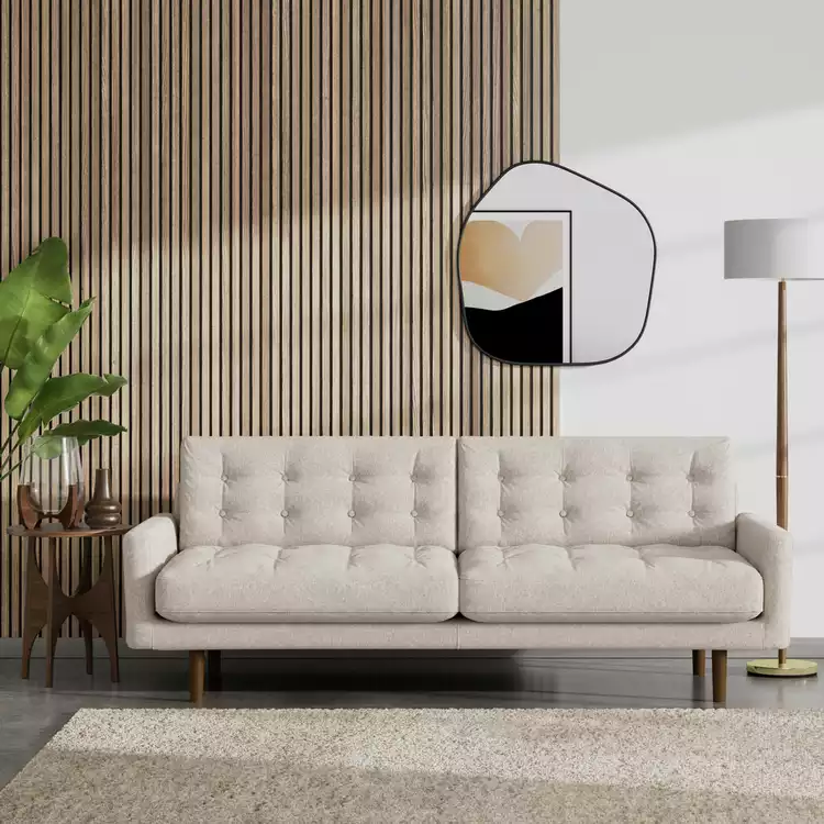 Habitat Fenner Fabric 3 Seater Sofa - Natural - Dark Leg