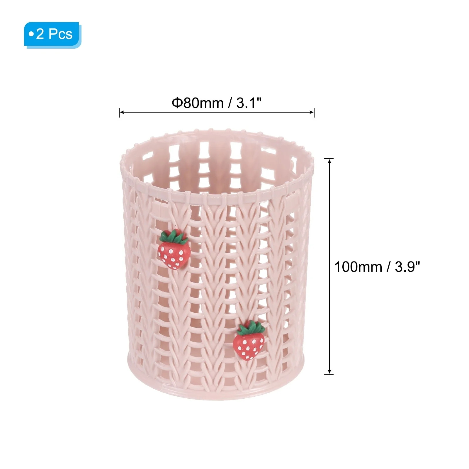 Pencil Holder, Plastic Pen Holder Pencil Holders Strawberry Mesh, Pink - 80 x 80 x 100mm