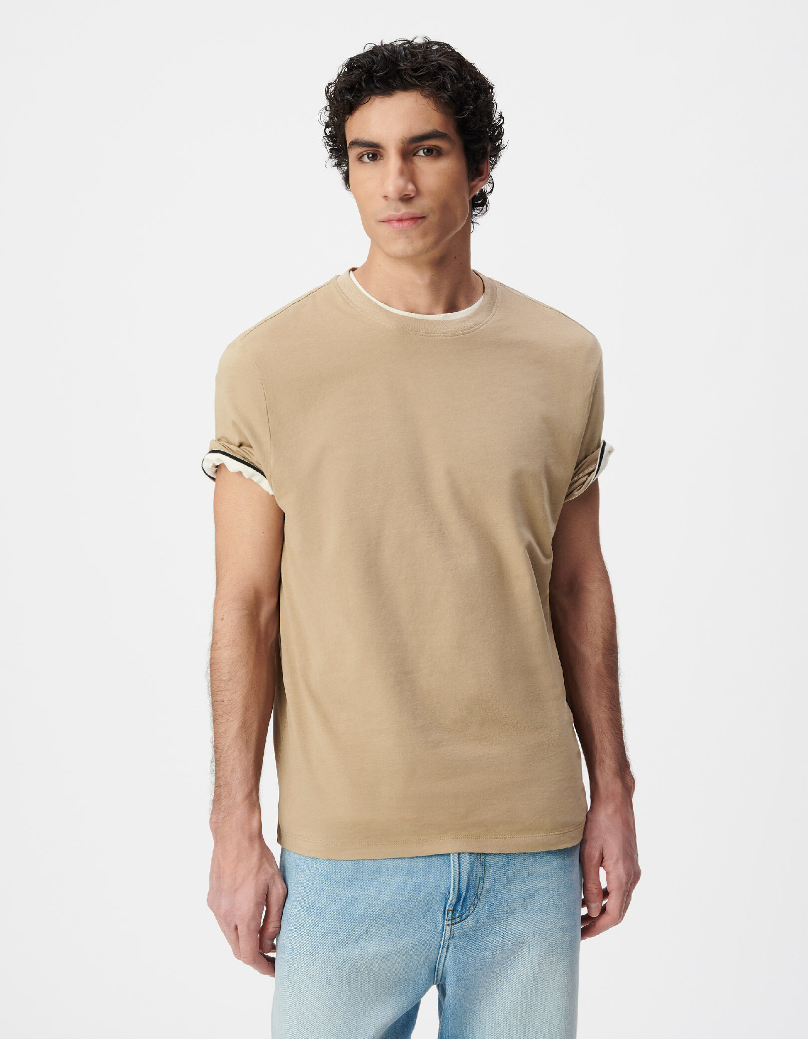 T-shirt col rond beige coton bio Homme
