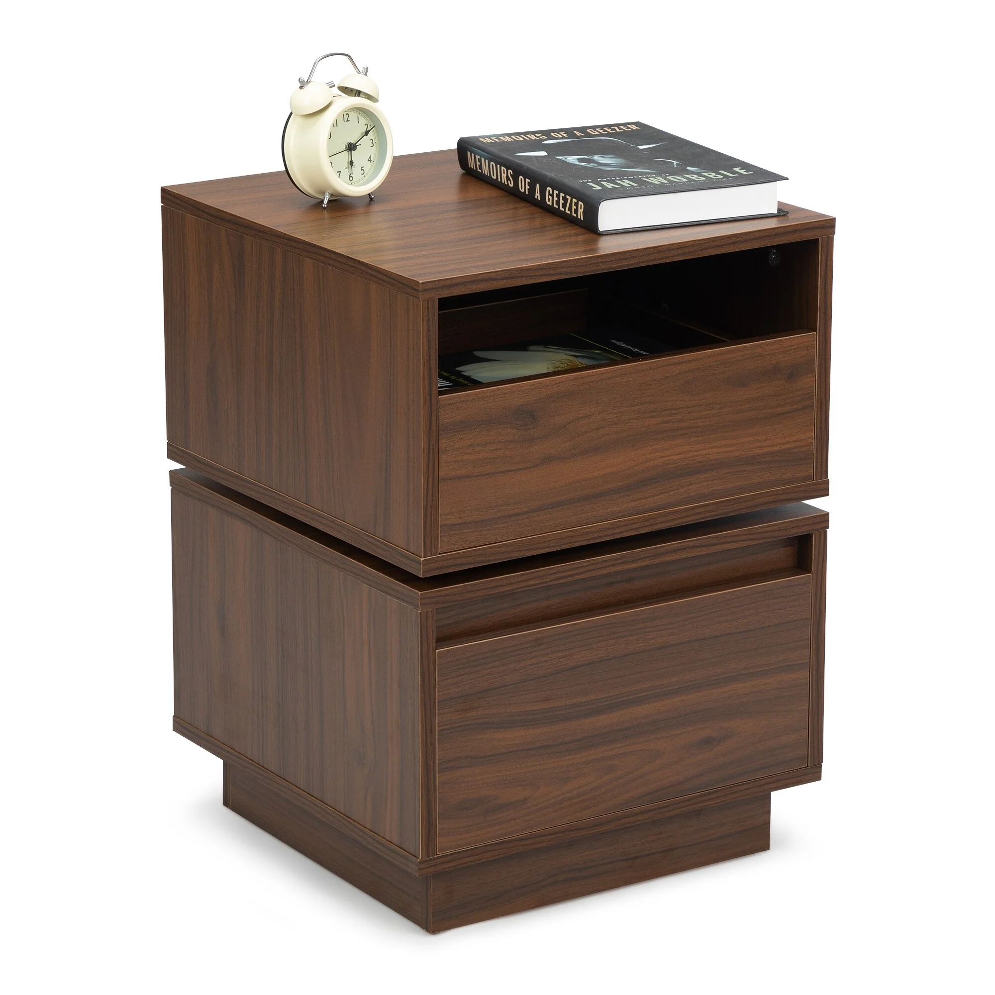 Rotatable Nightstand End Table, Bedside Table With 2 Drawers, 2 Drawer Dresser