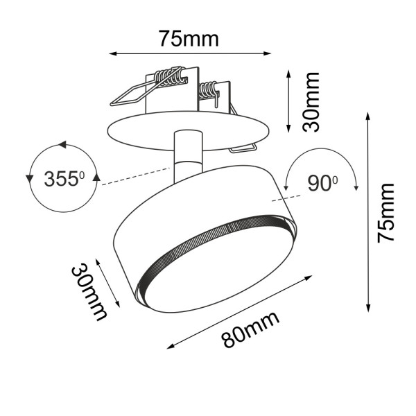 Oprawa wpuszczana okrągła czarno-biała 8cm DROP 1xGX53x9W IP20 Brosline