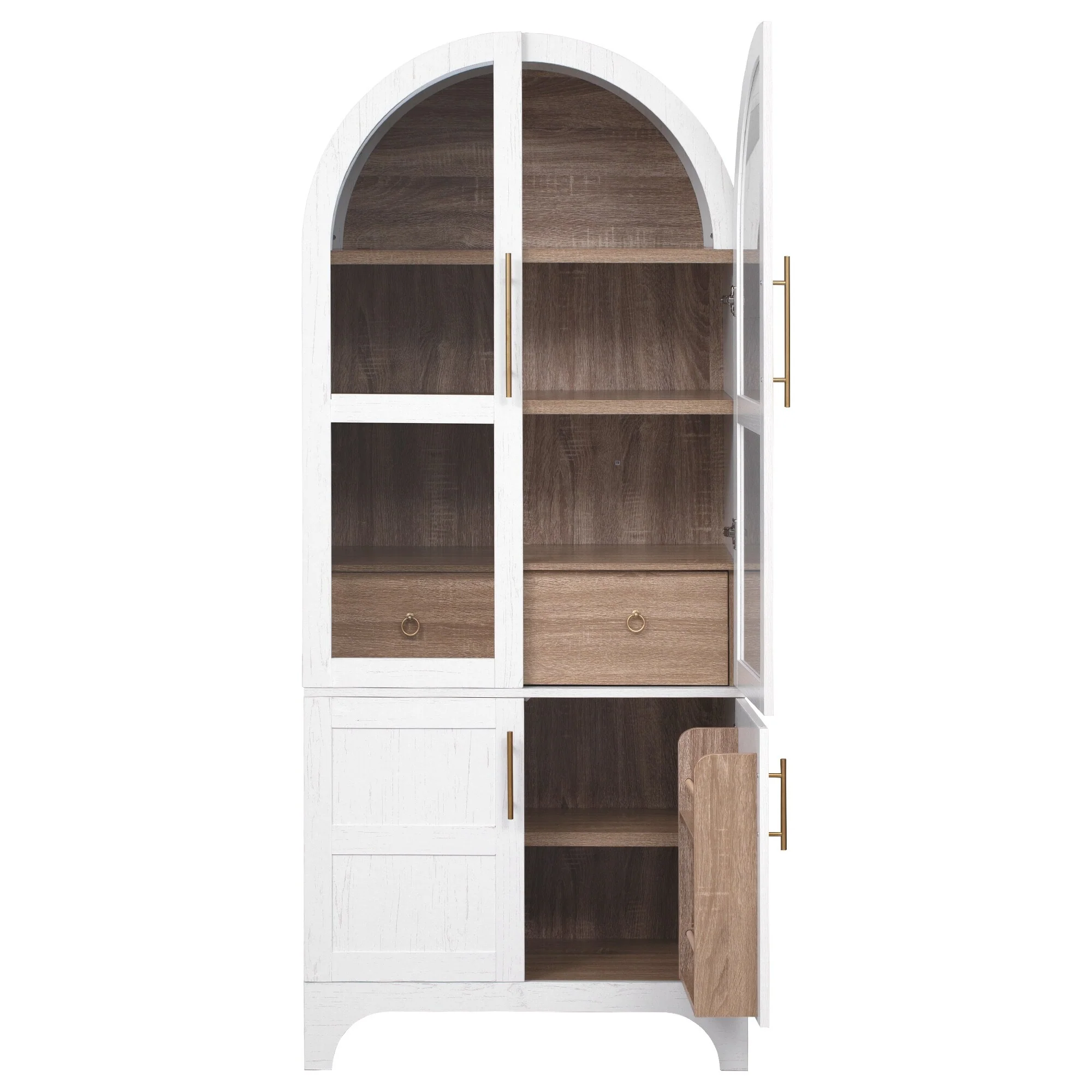 71 Tall Arched Kitchen Pantry Cabinet with Door Shelves, Farmhouse Kitchen Storage Cabinets with Open & Adjustable Shelves