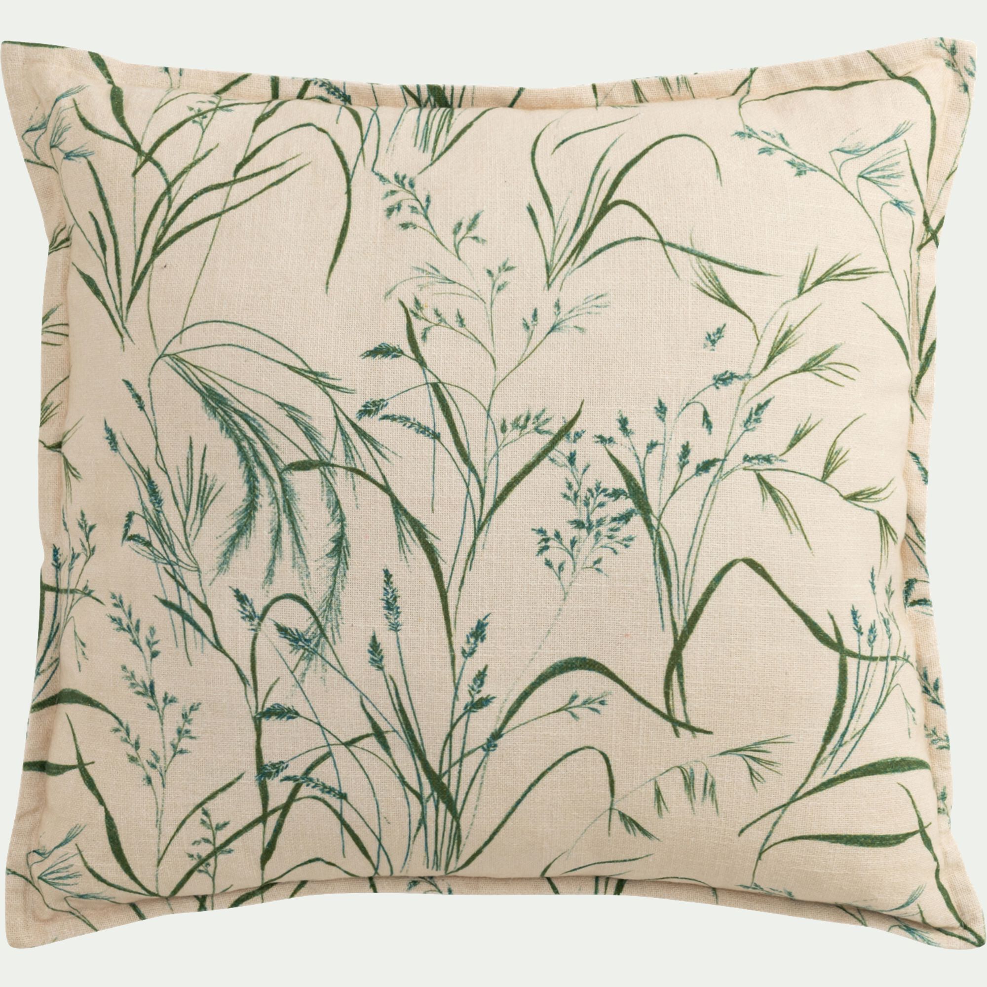 OYAT - Coussin en coton à motif végétal finition surpiqure 45x45cm - beige
