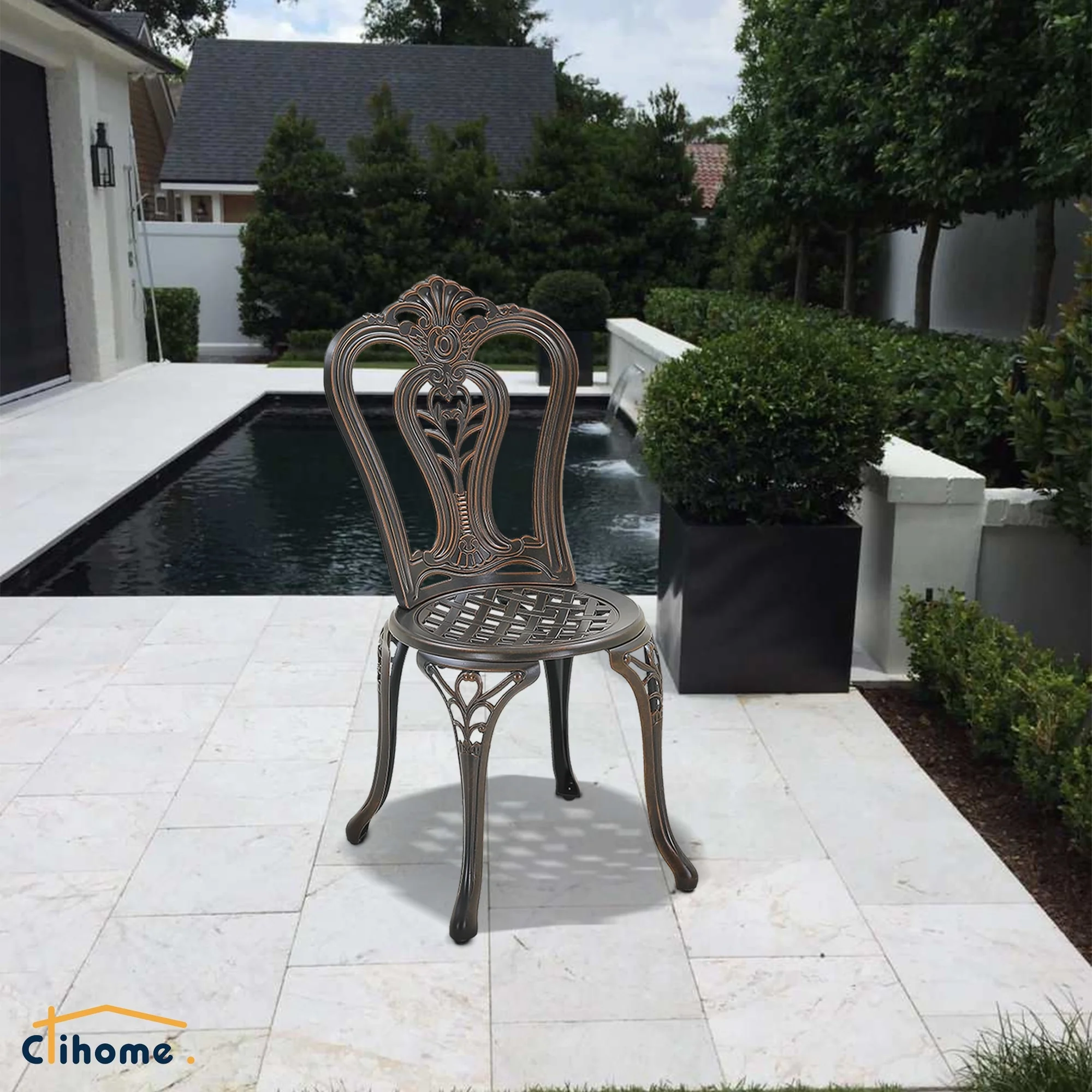 Clihome Outdoor Cast Aluminum Bistro Chair (Set of 2)