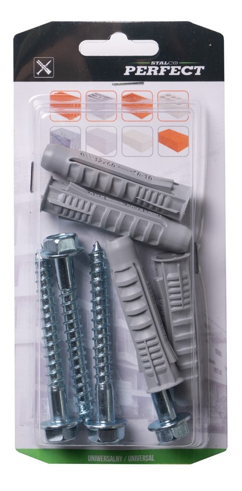 Kołek rozporowy uniwersalny z wkrętem z łbem sześciokątnym RXK śr. wiercenia: ø10mm , wkręt: ø6,0x60mm 6szt STALCO PERFECT BRXK-10/6,0x60