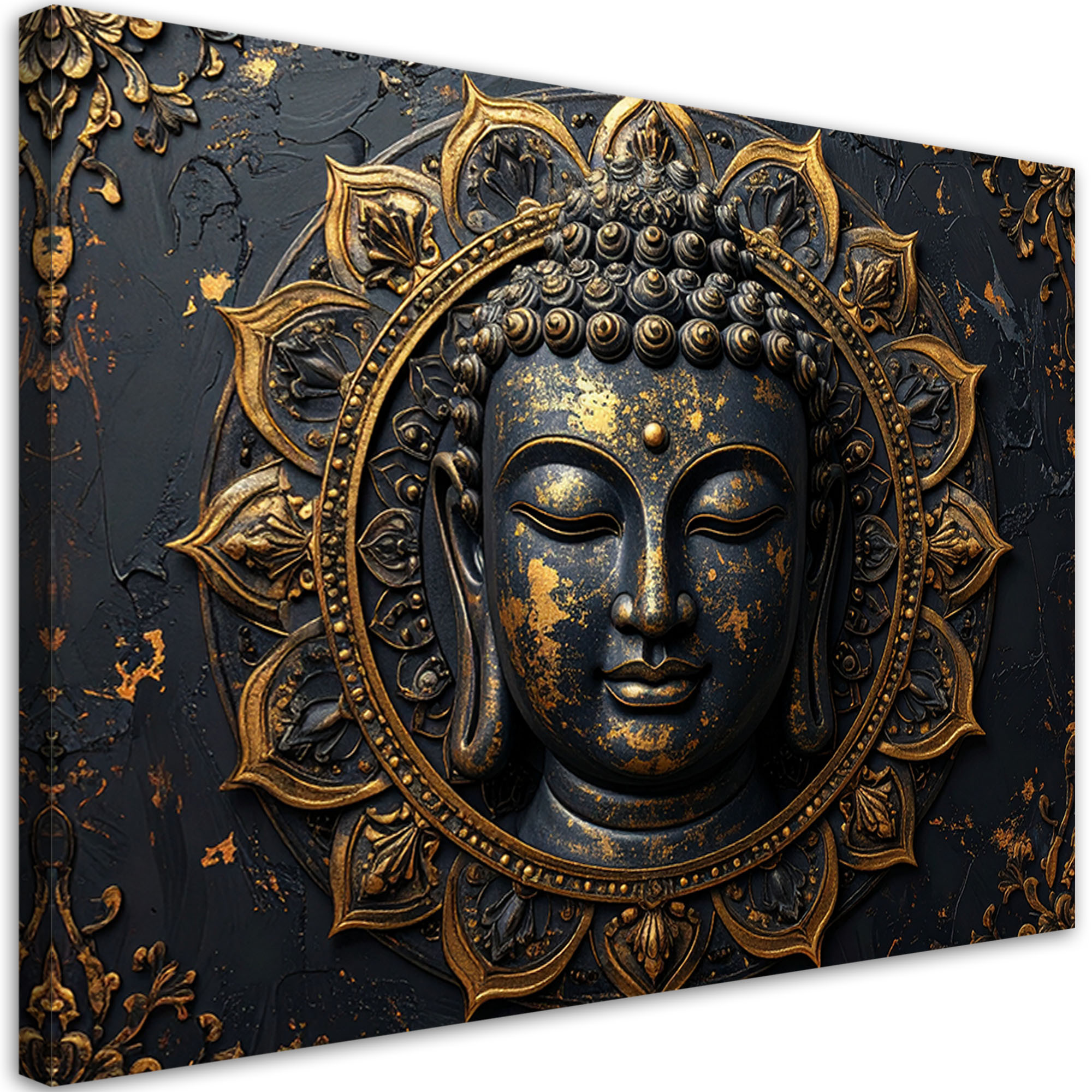 Obraz do salonu sypialni biura, Mandala Budda Zen Spa czarno złoty 30x20