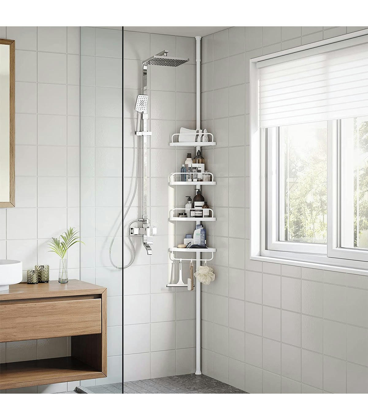 - Étagère de Douche Réglable avec 4 Tablettes - H85/305 cm - Blanc