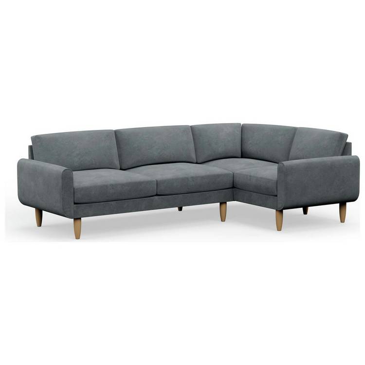 Hutch Slim Velvet Round Arm 5 Seater Corner Sofa- Slate Grey