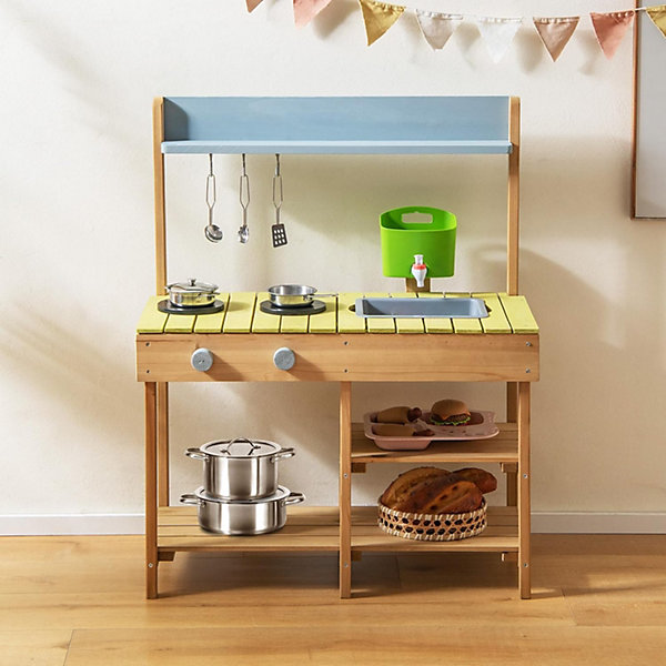 Cuisine pour Enfants avec étagères de Rangement Réservoir eau Robinet évier Amovible Accessoires Inclus