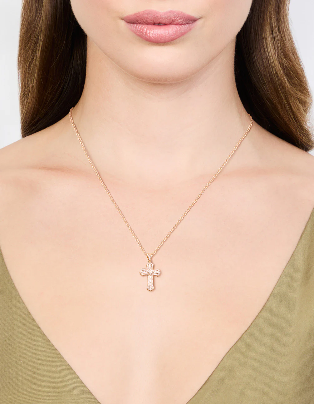 Gold Cubic Zirconia Mini Cross Necklace
