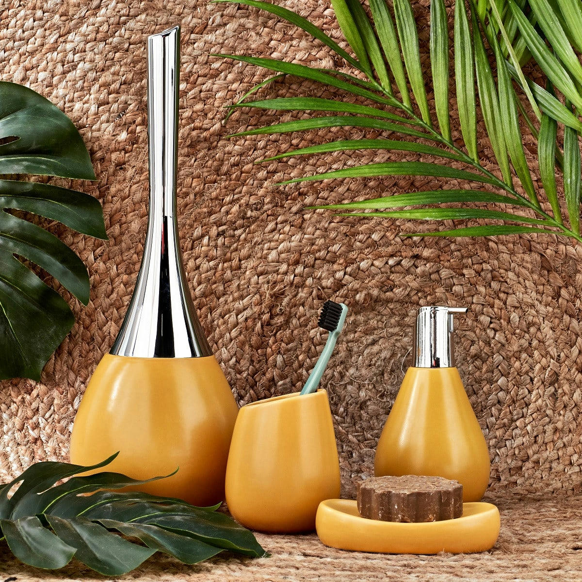 GOUTTE - Brosse wc en porcelaine jaune curry