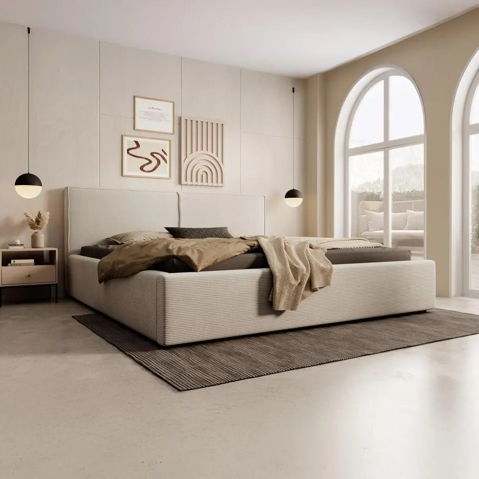 Meubella - Tweepersoonsbed Infinity - Beige ribstof - 180x200 cm