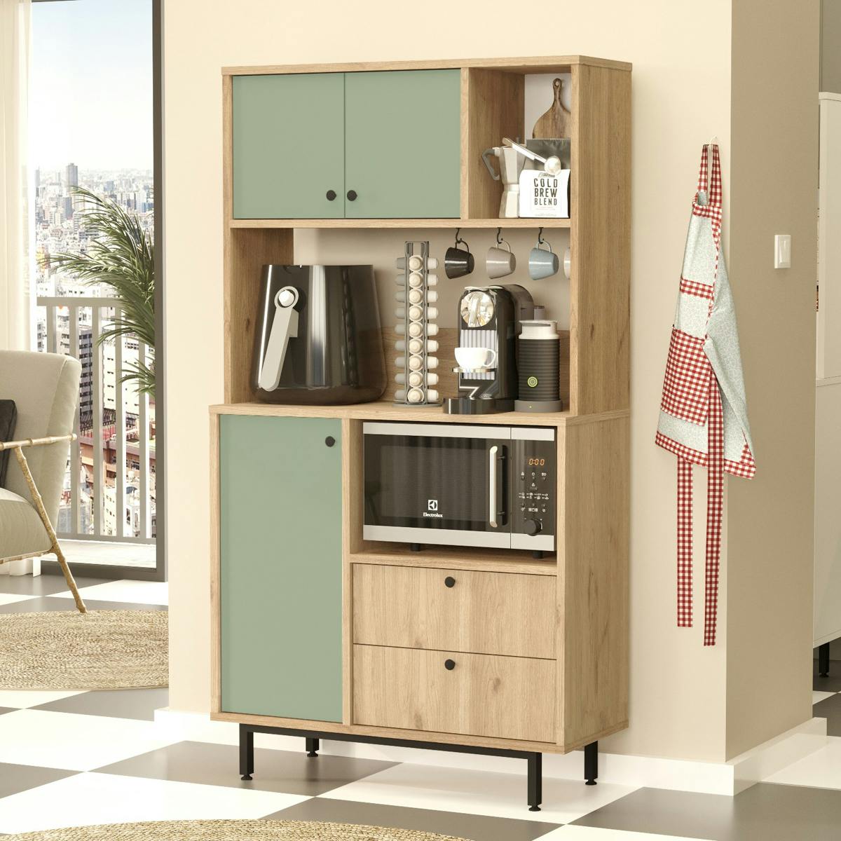 Buffet cuisine bohème niches micro-ondes et cafetière JENA