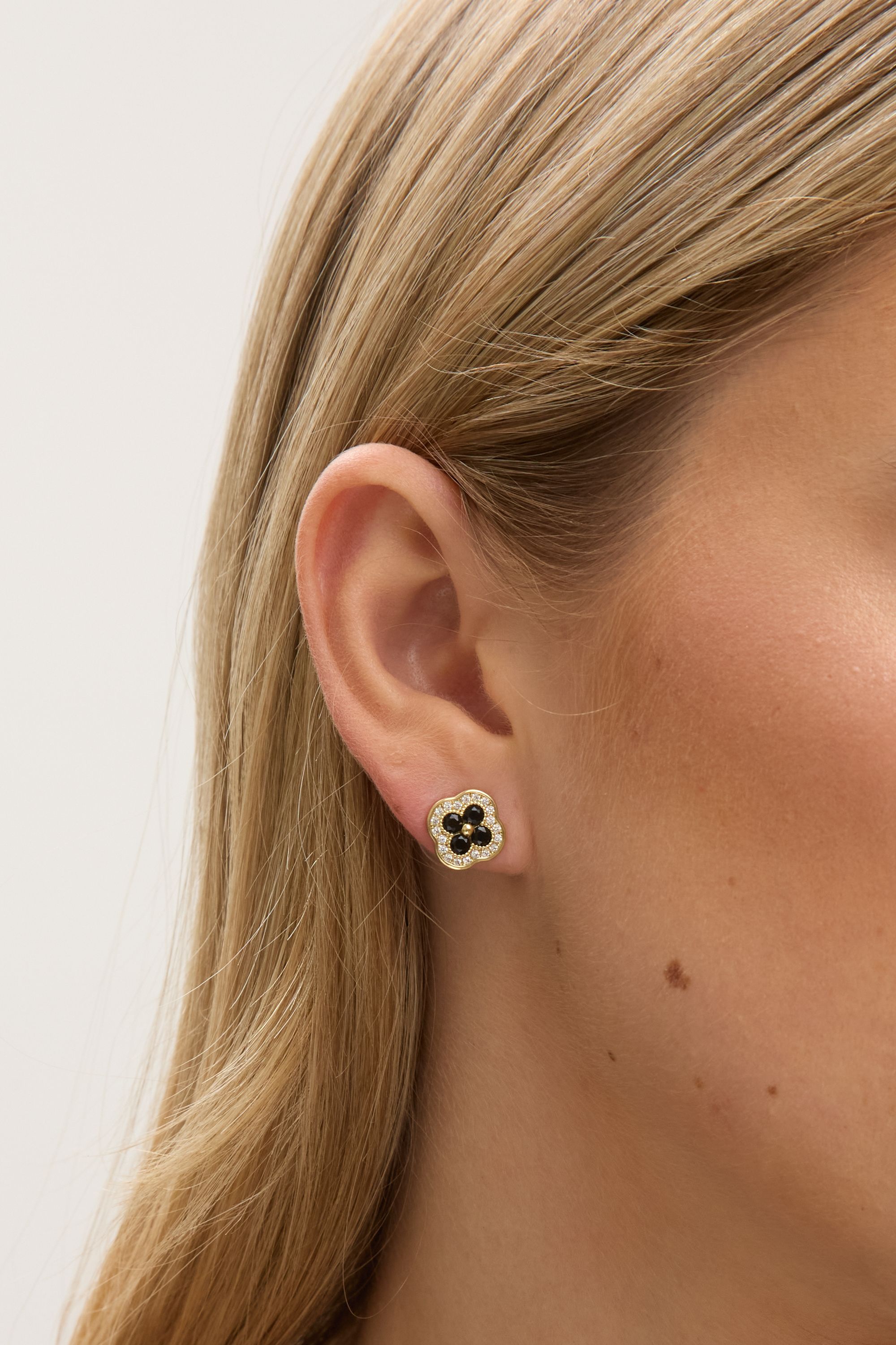 Jon Richard 14K Gold Plated Crystal and Jet Clover Studs