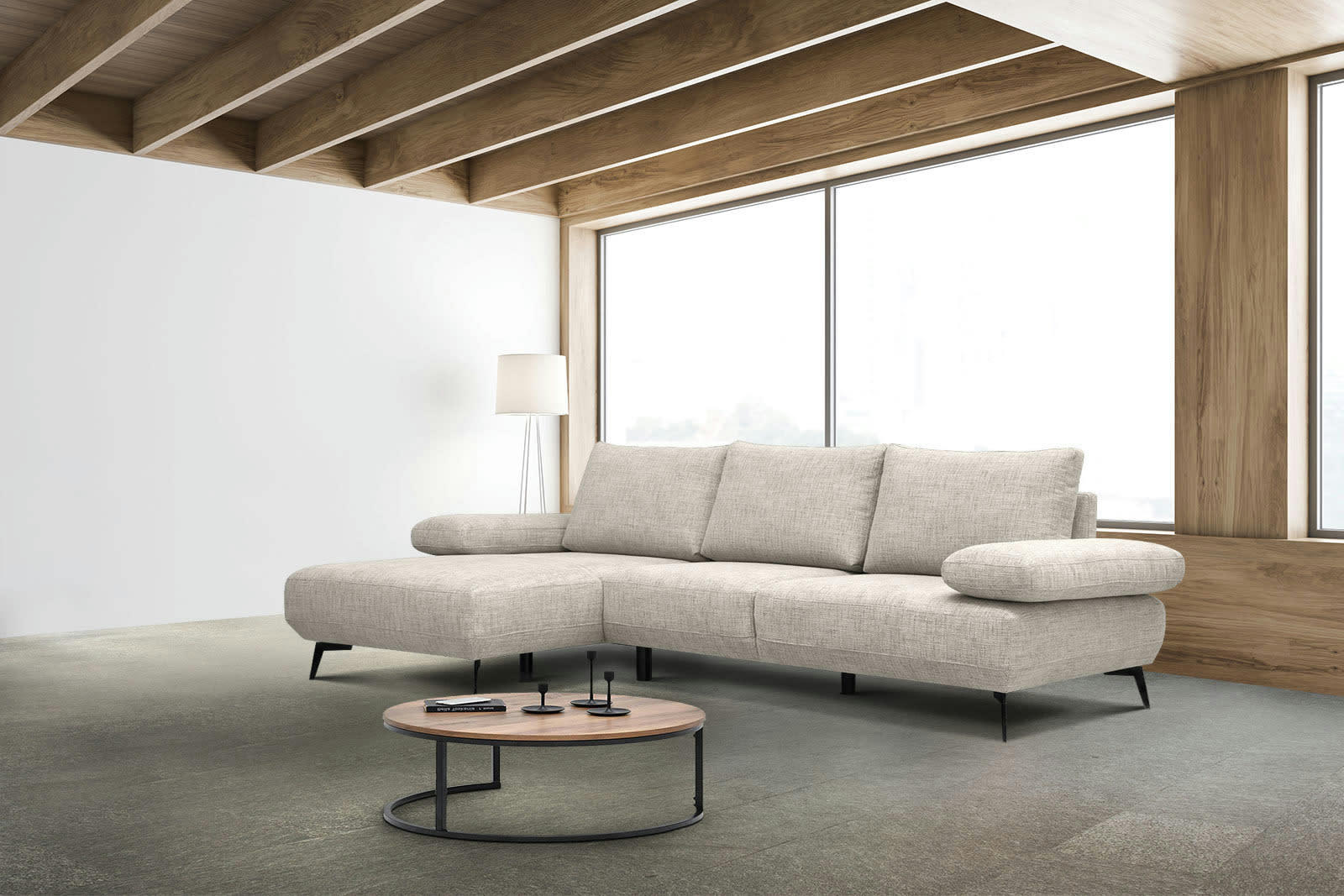 MELLO - Canapé d'angle gauche 4 places tissu beige