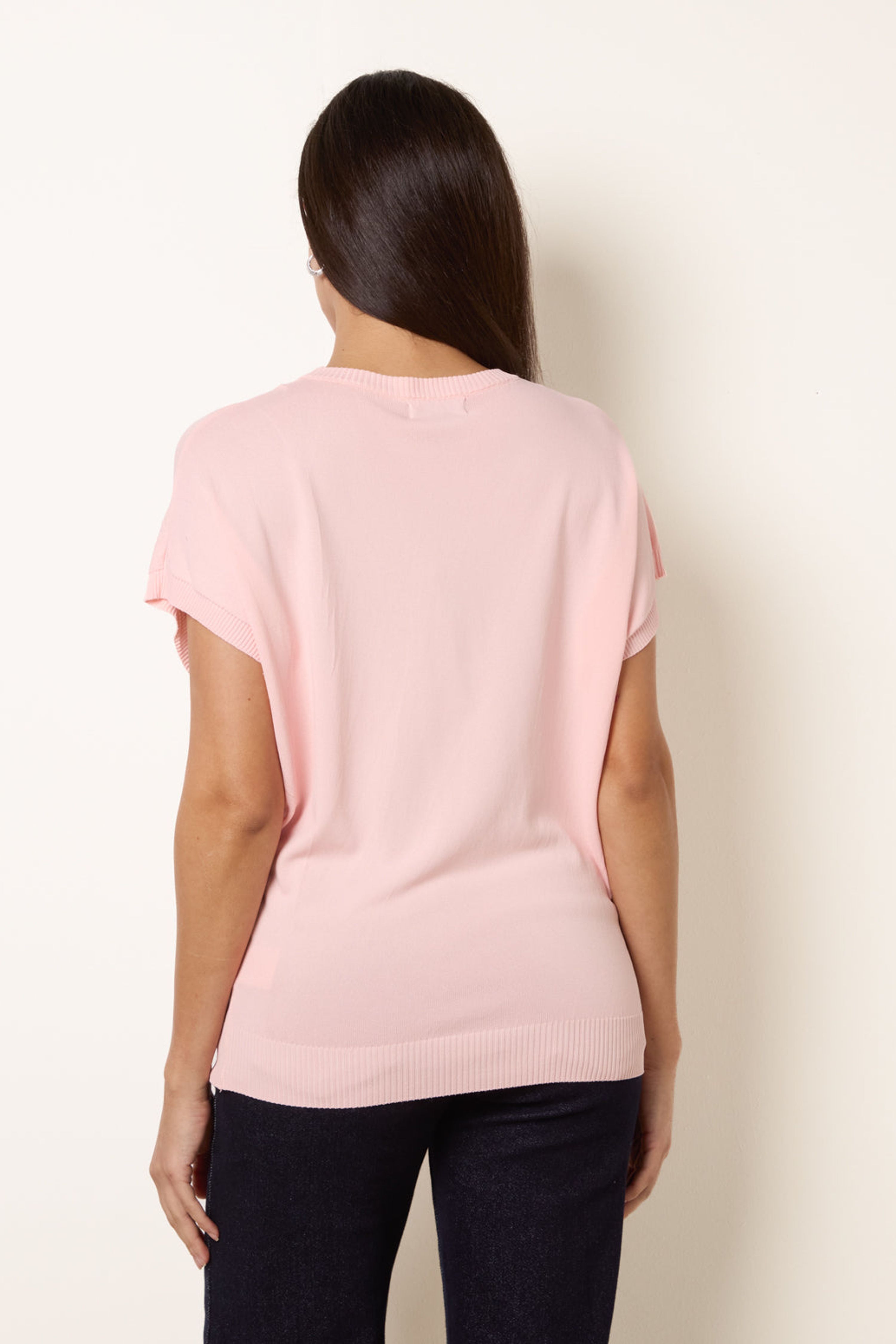 Blue Vanilla Pink Short Sleeve Texture Knit Top