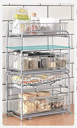 Organizer kuchenny stalowy z 2 szufladami wsuwanymi