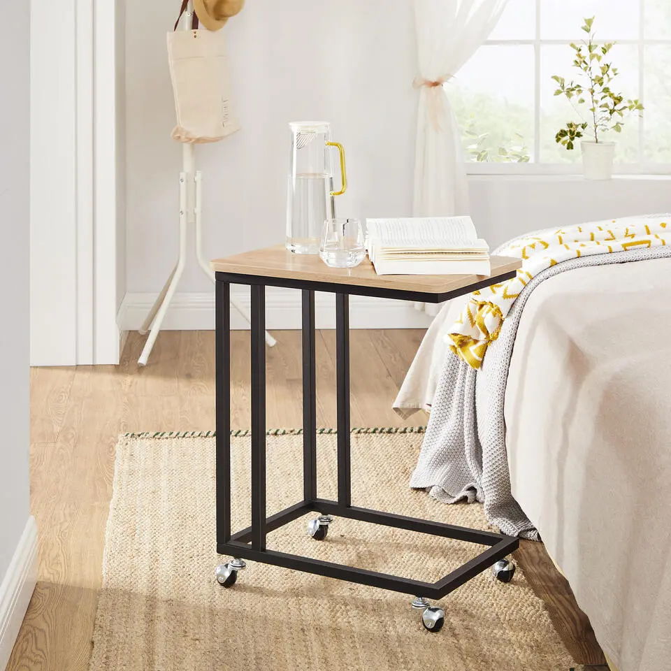 Bijzettafel op Wieltjes - Rollend Tafeltje - Lichte eik kleur