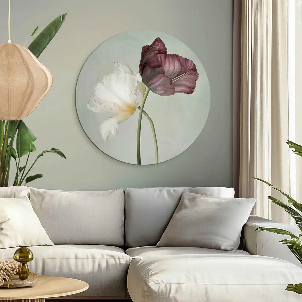 Glasschilderij Tulpen - &Oslash; 70 - Groen