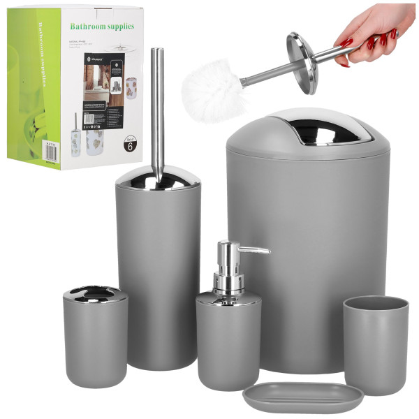 Akcesoria łazienkowe 6w1 zestaw do wc łazienki loft szczotka kosz szary
