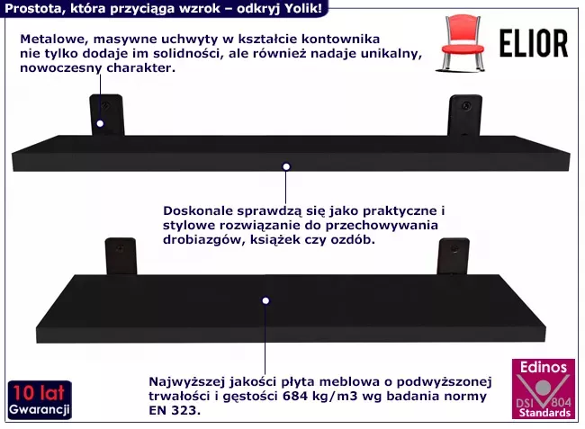 Dwie czarne półki ścienne na kwiaty 80 cm - Zeero