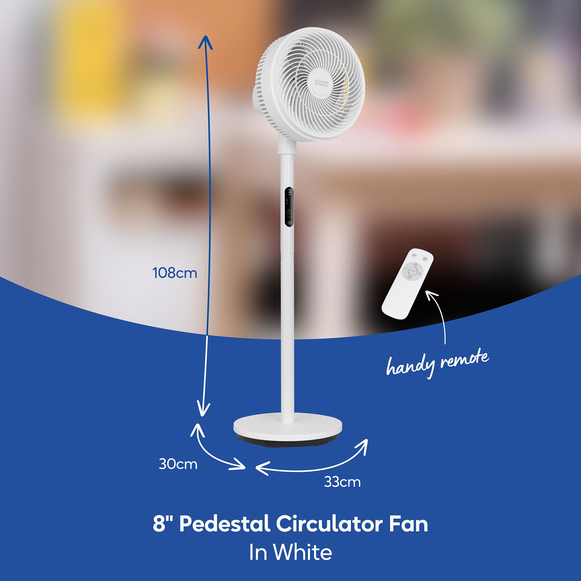 Russell Hobbs Circulator Fan Pedestal Cooling 8" with 4 Speeds RHPCF825