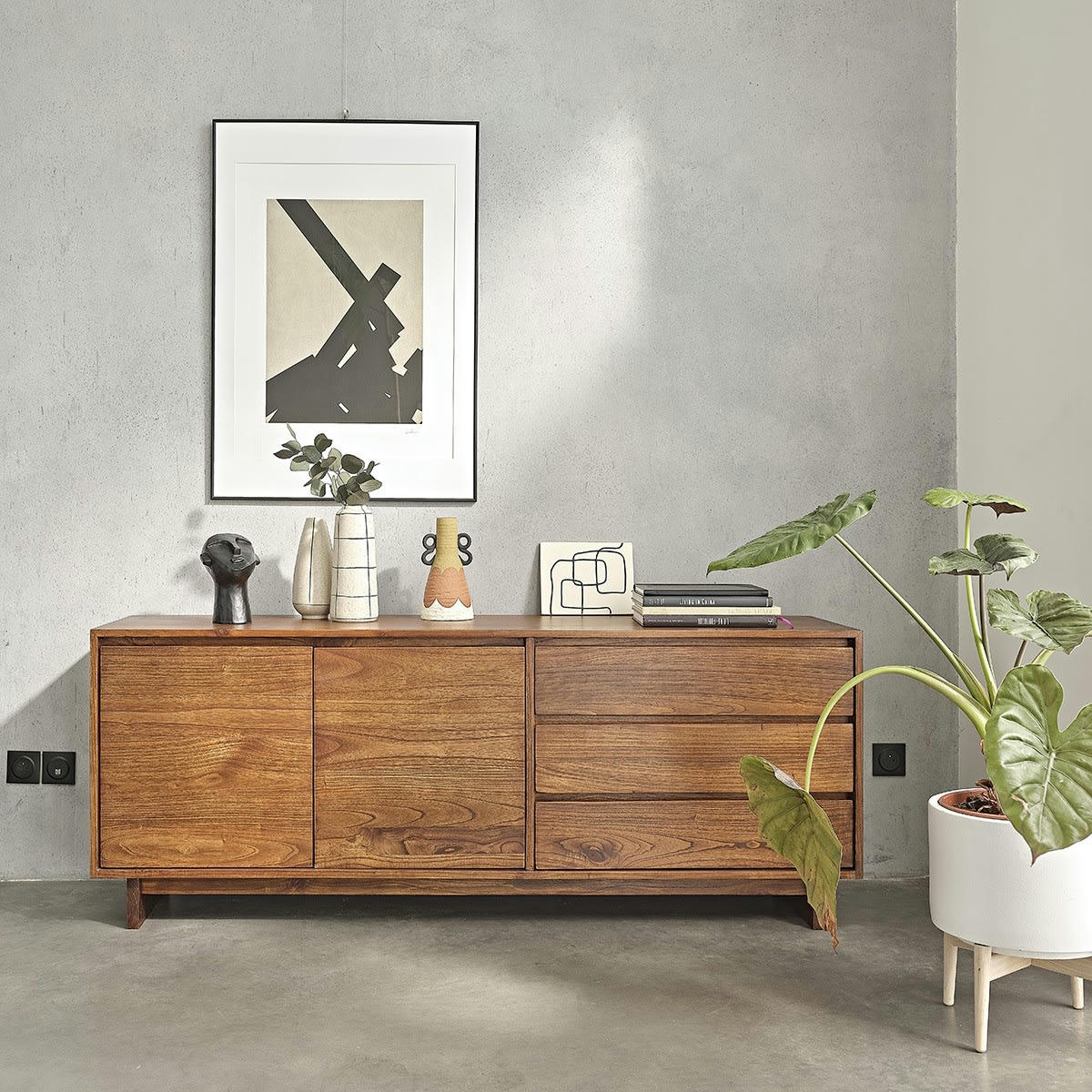 MILO - Commode en mindi massif finition noyer 180 cm