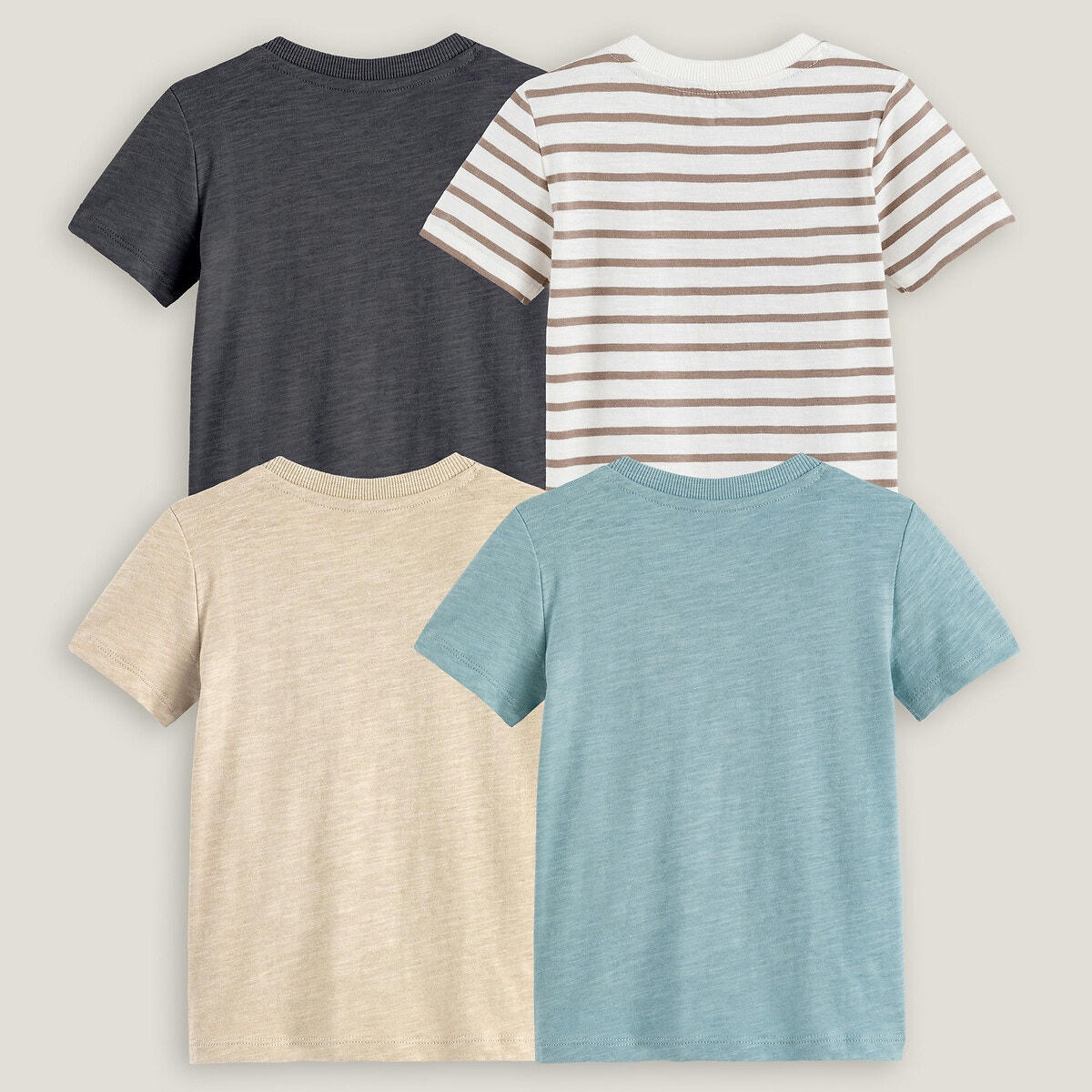 Lot de 4 T-shirts col rond, épaule pressionnée