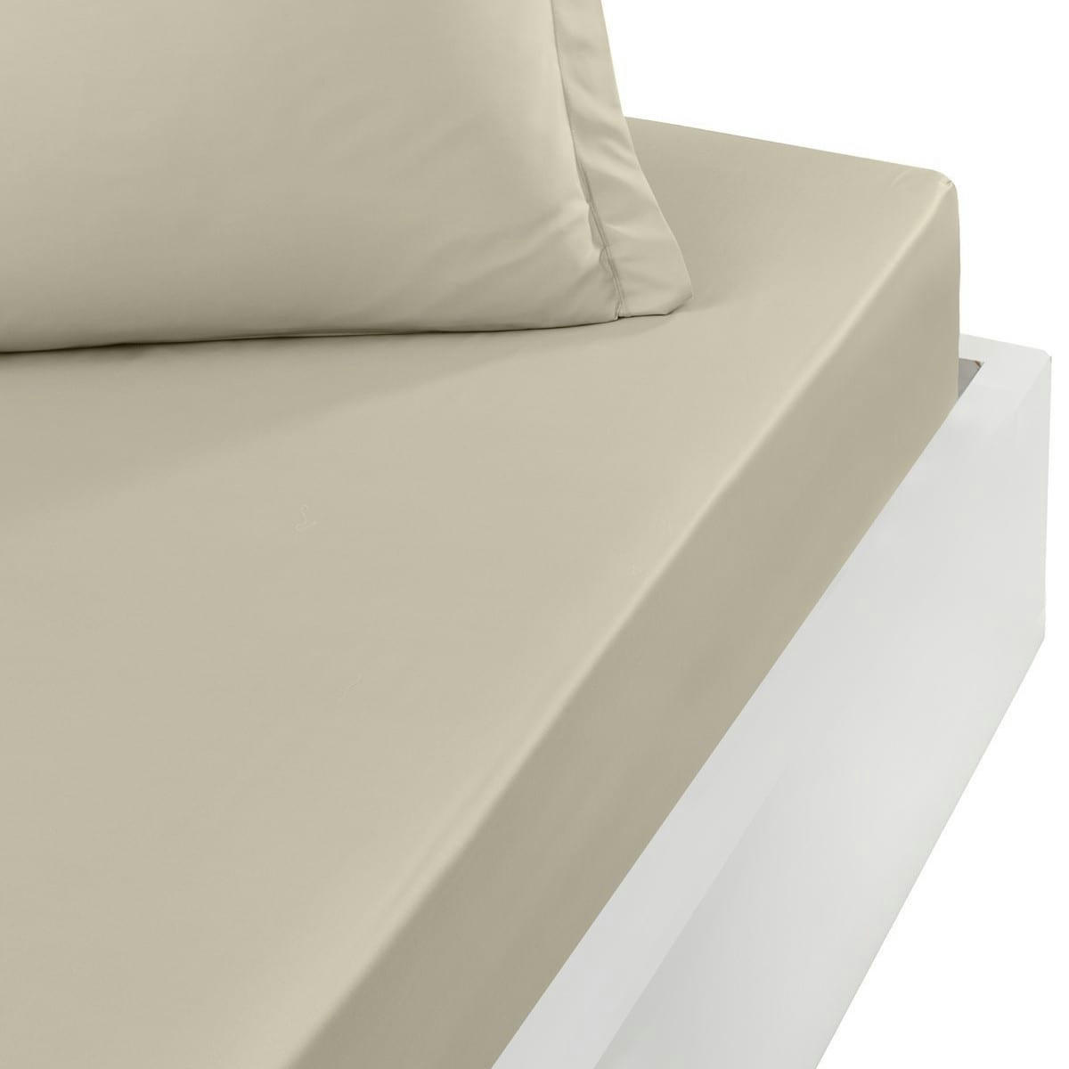 SOFT PERCALE - Drap housse en percale bonnet 40cm Ficelle 90x200 cm