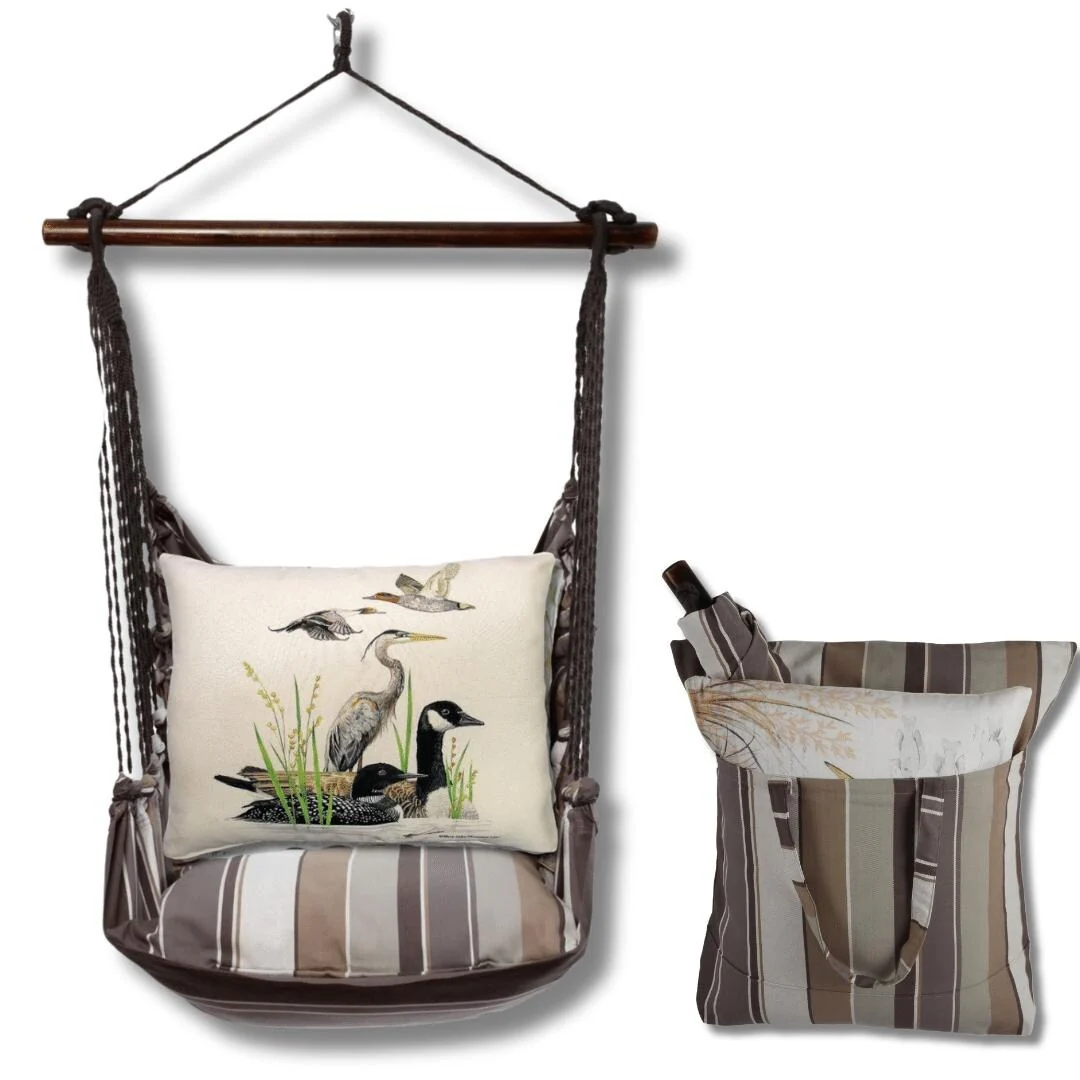 Magnolia Casual Swing Set 4 piece - Slate Gray Stripe w/ Water Birds