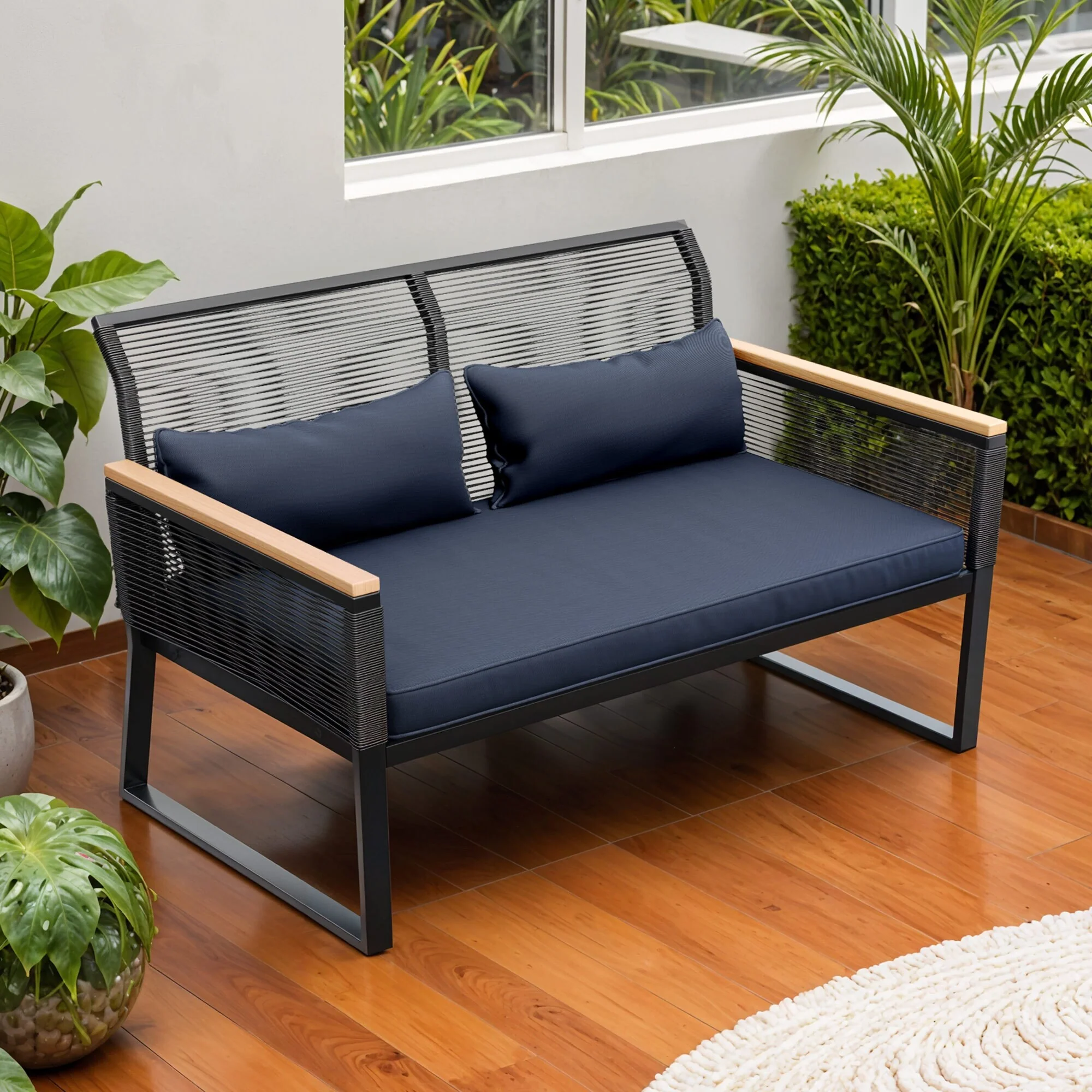 Moasis All Weather Rattan Conversation Loveseat for Backyard - 45.3L x 28W x 30.7H