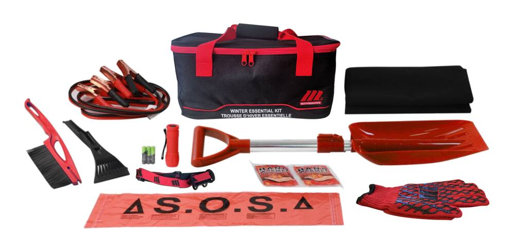 MotoMaster Winter Essentials Automotive Safety Kit with Shovel, Snow Brush, Ice Scraper and Booster Cables
