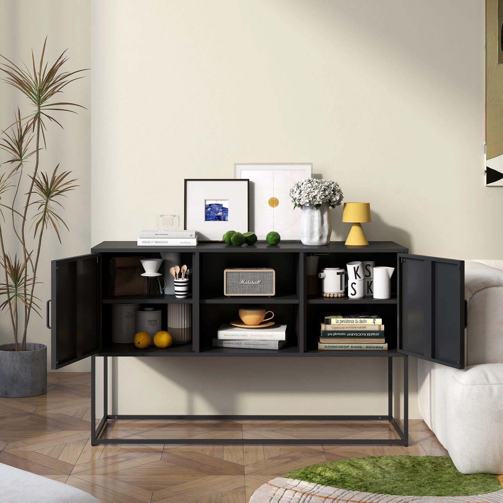 Modern Metal Sideboard Buffet with Plenty of Storage Space and Elegant Handles