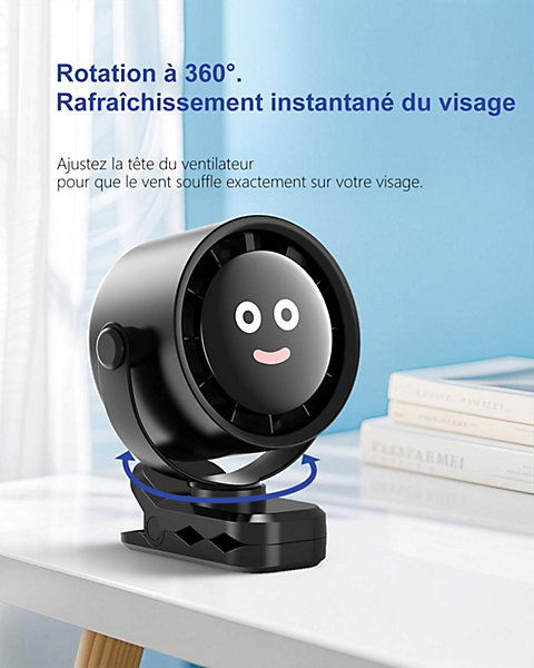 CODEKEY 5 Vitesses Clip Portable Sur le Ventilateur, RotationSilencieux USB Rechargeable Poustre Baby Fan Bureau Petit Ventilate