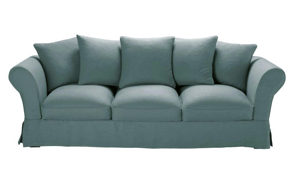 Roma - Housse de canapé 4/5 places en lin froissé bleu céladon